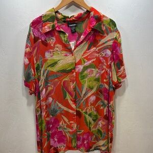 Avenue Sheer Embellished Lightweight Vibrant Floral Button-Down Shirt NWT SZ 20